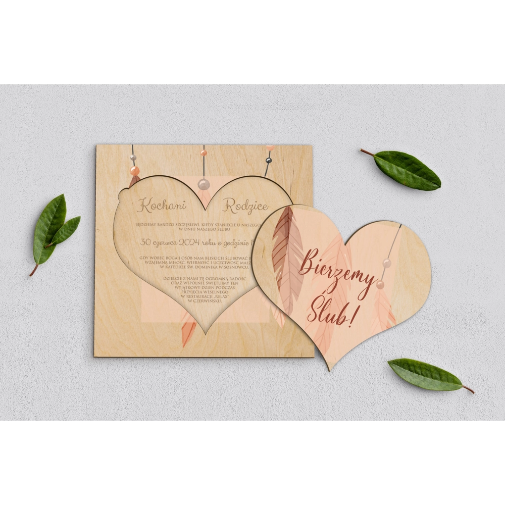 Drewniane Zaproszenie dla Rodziców - Butterflies - Motyw 1