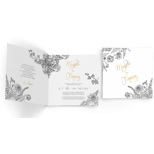 Zaproszenia ślubne Adore - Składane Kwadrat Motyw 1