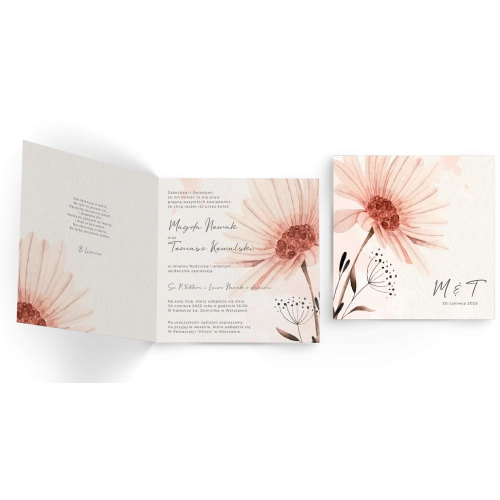 Zaproszenia ślubne Natalie - Składane Kwadrat Motyw 1