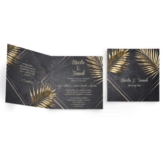 Zaproszenia ślubne Złote kwiaty - Składane Kwadrat Motyw 1