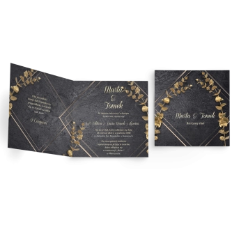 Zaproszenia ślubne Złote kwiaty - Składane Kwadrat Motyw 2