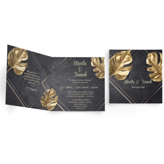 Zaproszenia ślubne Złote kwiaty - Składane Kwadrat Motyw 3