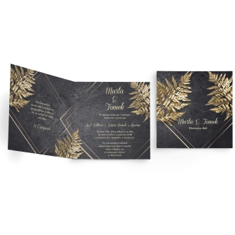 Zaproszenia ślubne Złote kwiaty - Składane Kwadrat Motyw 4