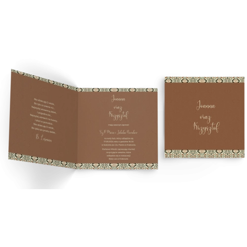 Zaproszenia ślubne Vintage - Składane Kwadrat Motyw 3