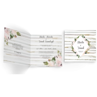 Zaproszenia ślubne Akwarelka - Składane Kwadrat Motyw 1