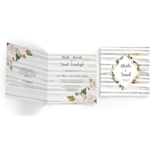 Zaproszenia ślubne Akwarelka - Składane Kwadrat Motyw 1