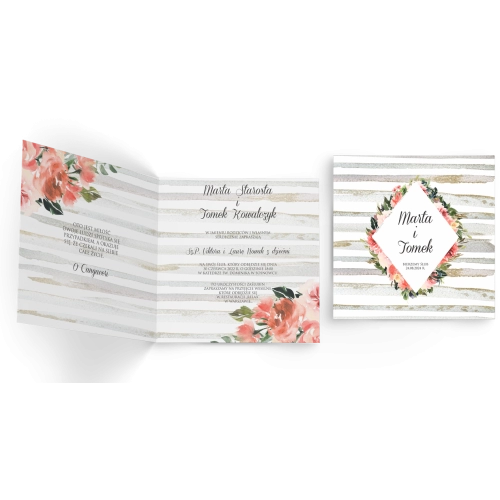 Zaproszenia ślubne Akwarelka - Składane Kwadrat Motyw 2