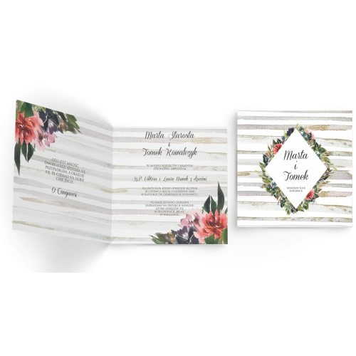 Zaproszenia ślubne Akwarelka - Składane Kwadrat Motyw 3