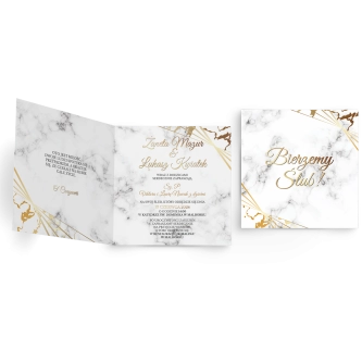 Zaproszenia ślubne Marmur & Złoto - Składane Kwadrat Motyw 4