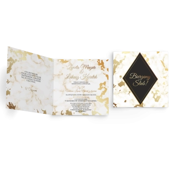 Zaproszenia ślubne Marmur & Złoto - Składane Kwadrat Motyw 5