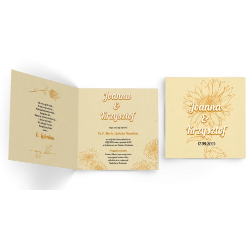 Zaproszenia ślubne Sunflowers - Składane Kwadrat Motyw 1