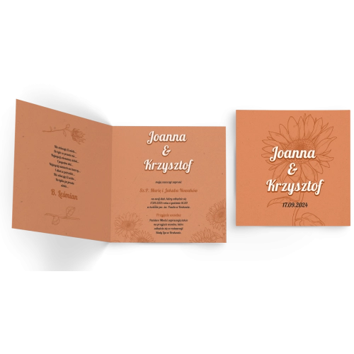 Zaproszenia ślubne Sunflowers - Składane Kwadrat Motyw 2