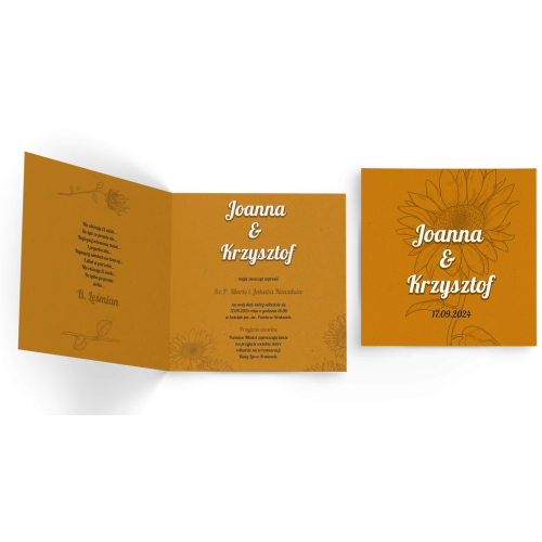Zaproszenia ślubne Sunflowers - Składane Kwadrat Motyw 3