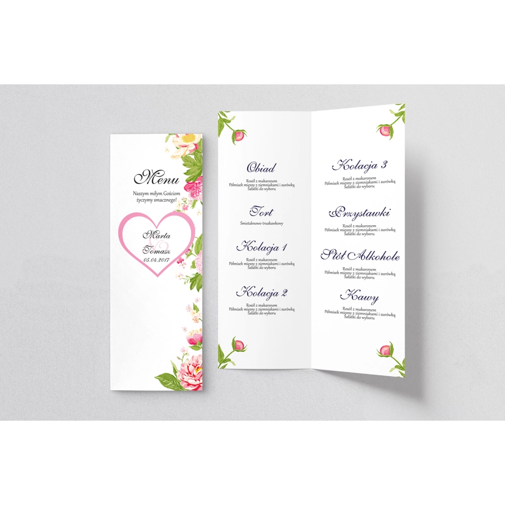 Menu Weselne Serca Kwiat Motyw 1
