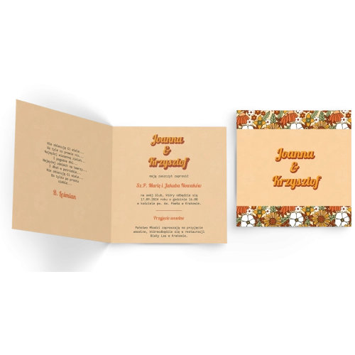 Zaproszenia ślubne Retro Style - Składane Kwadrat Motyw 1