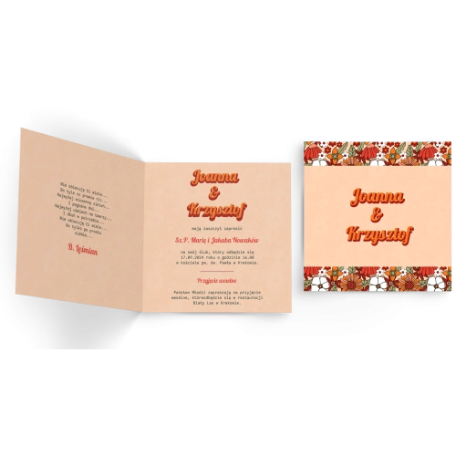 Zaproszenia ślubne Retro Style - Składane Kwadrat Motyw 3