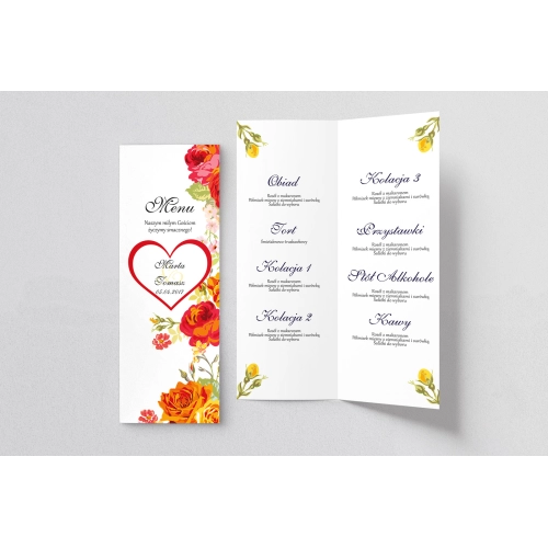 Menu Weselne Serca Kwiat Motyw 3