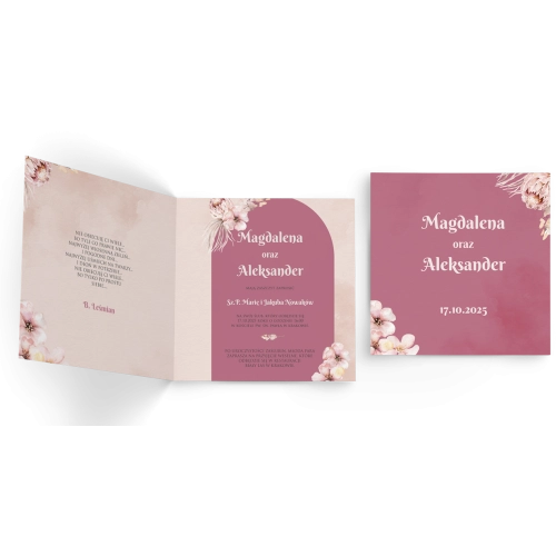 Zaproszenia ślubne Loretta - Składane Kwadrat Motyw 1