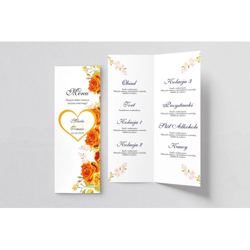 Menu Weselne Serca Kwiat Motyw 4