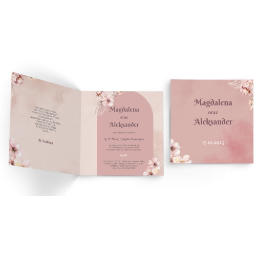 Zaproszenia ślubne Loretta - Składane Kwadrat Motyw 2