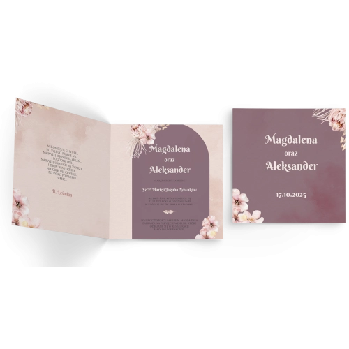 Zaproszenia ślubne Loretta - Składane Kwadrat Motyw 3