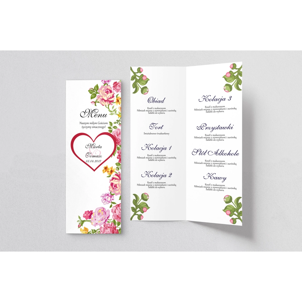 Menu Weselne Serca Kwiat Motyw 6