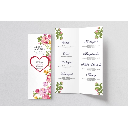 Menu Weselne Serca Kwiat Motyw 6