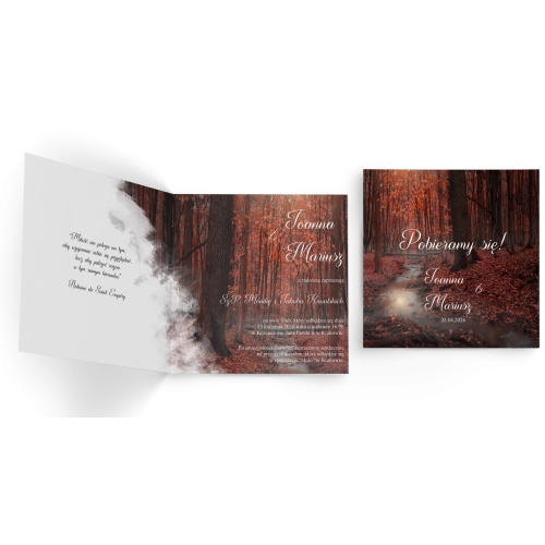Zaproszenia ślubne Las - Składane Kwadrat Motyw 2