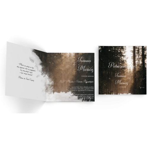 Zaproszenia ślubne Las - Składane Kwadrat Motyw 4