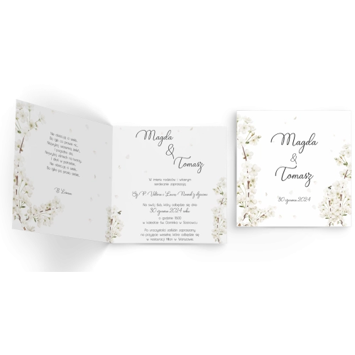Zaproszenia ślubne Biały Czas - Składane Kwadrat Motyw 1
