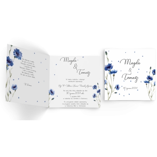 Zaproszenia ślubne Biały Czas - Składane Kwadrat Motyw 2