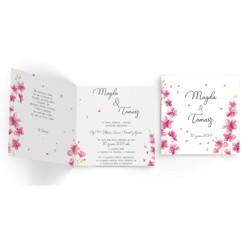 Zaproszenia ślubne Biały Czas - Składane Kwadrat Motyw 3