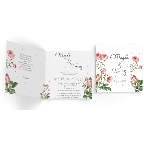 Zaproszenia ślubne Biały Czas - Składane Kwadrat Motyw 5