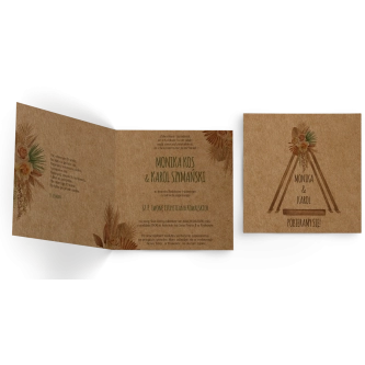 Zaproszenia ślubne Boho - Składane Kwadrat Motyw 2