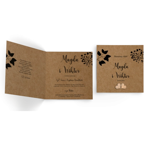 Zaproszenia ślubne Boho - Składane Kwadrat Motyw 3