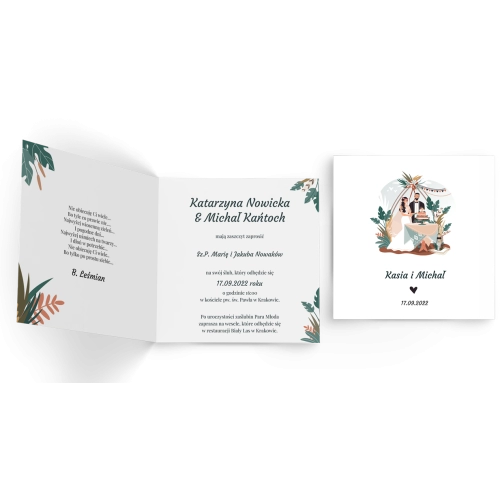 Zaproszenia ślubne Boho wedding - Składane Kwadrat Motyw 2