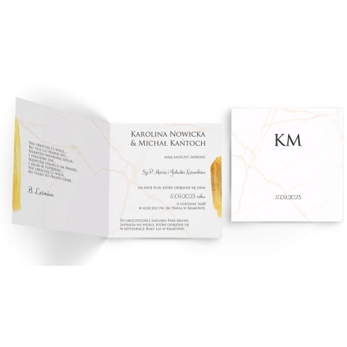 Zaproszenia ślubne Marble - Składane Kwadrat Motyw 1