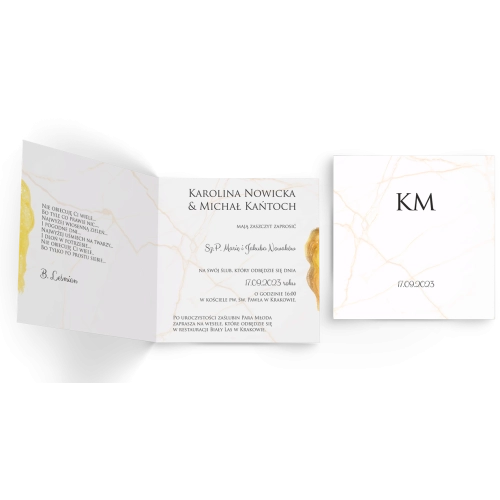 Zaproszenia ślubne Marble - Składane Kwadrat Motyw 3