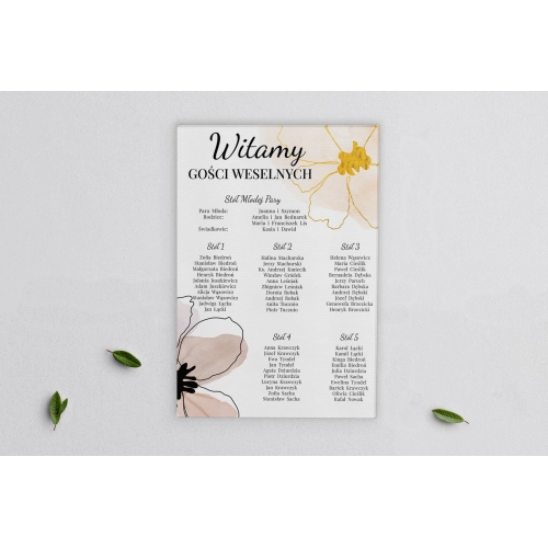 Plan stołów weselnych na płótnie Watercolor Wedding Motyw 1