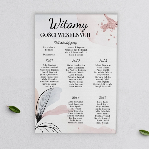 Plan stołów weselnych na płótnie Watercolor Wedding Motyw 2