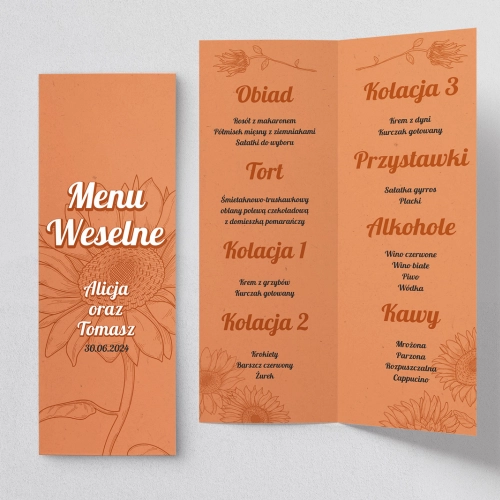 Menu Weselne Sunflowers Motyw 2