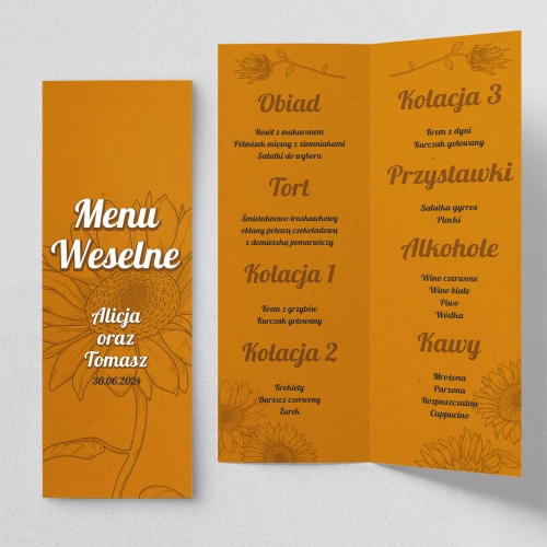 Menu Weselne Sunflowers Motyw 3