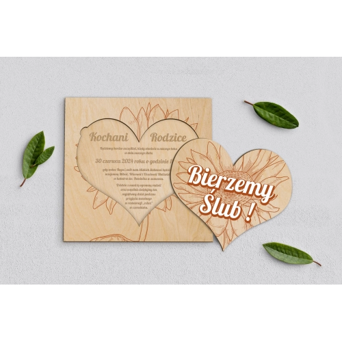 Drewniane Zaproszenie dla Rodziców - Sunflowers Motyw 2