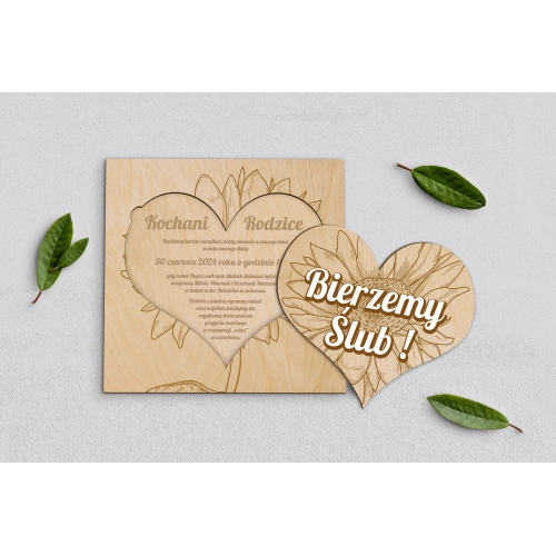 Drewniane Zaproszenie dla Rodziców - Sunflowers Motyw 3