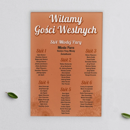 Plan stołów weselnych na płótnie Sunflowers Motyw 2