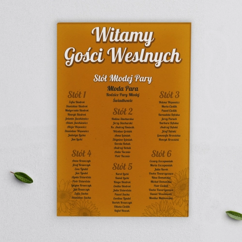 Plan stołów weselnych na płótnie Sunflowers Motyw 3