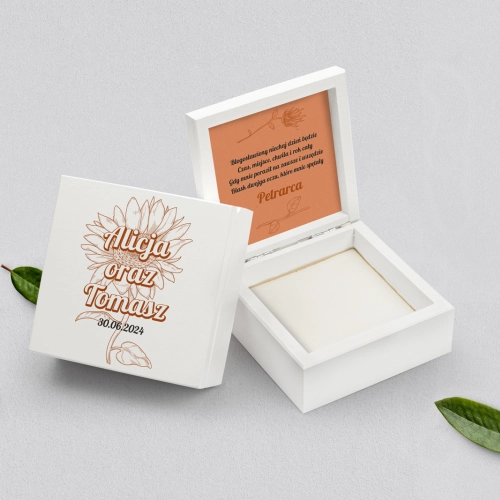 Pudełko na obrączki białe - Sunflowers Motyw 2