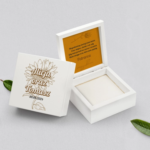Pudełko na obrączki białe - Sunflowers Motyw 3