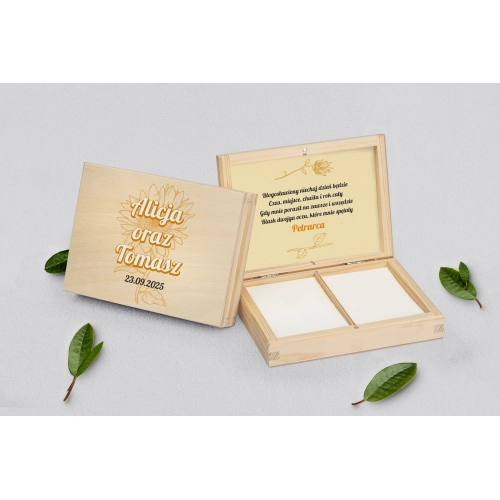 Pudełko na obrączki prostokątne naturalne - Sunflowers Motyw 1