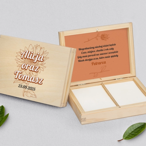 Pudełko na obrączki prostokątne naturalne - Sunflowers Motyw 2